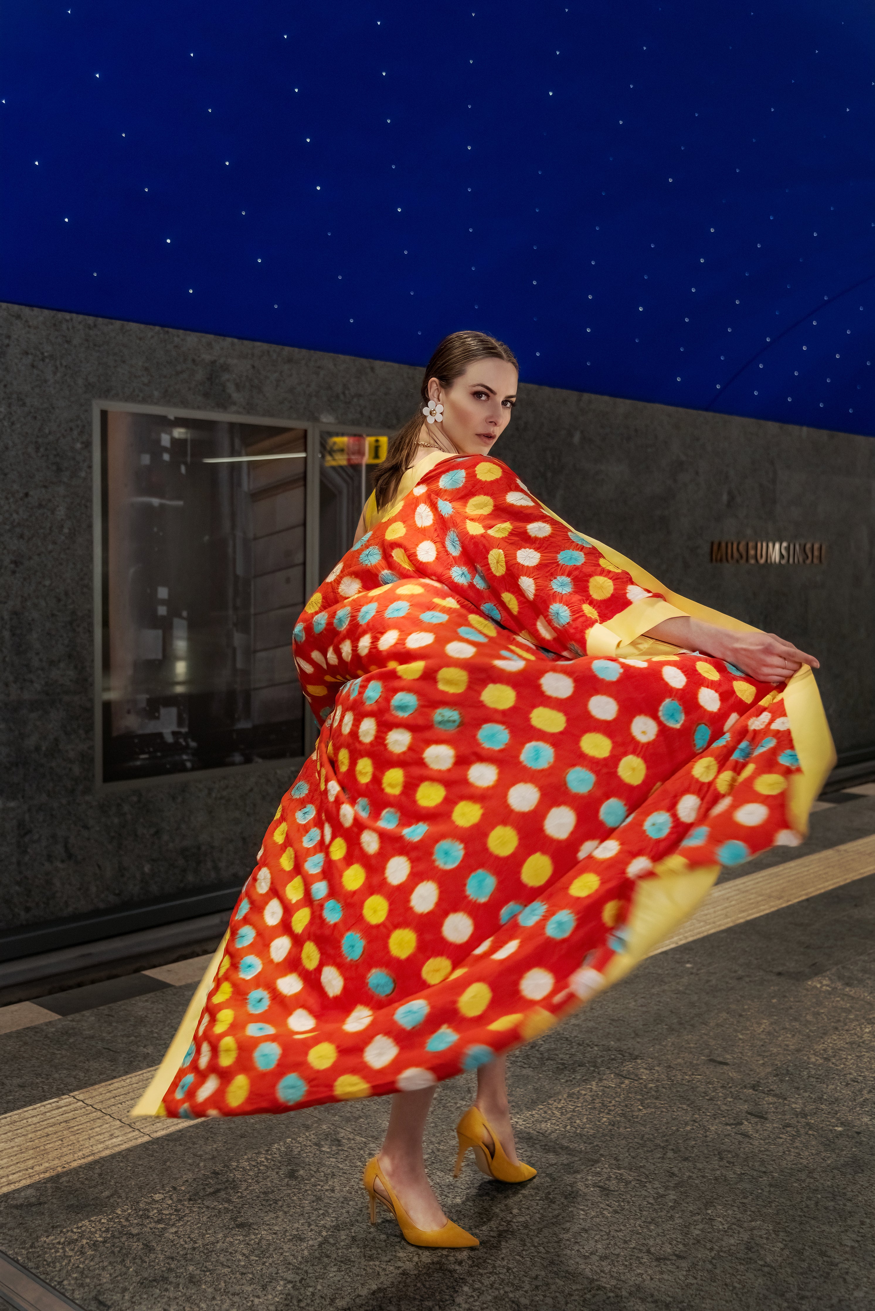 Vintage Silk Kimono with Polka Dots: Back View